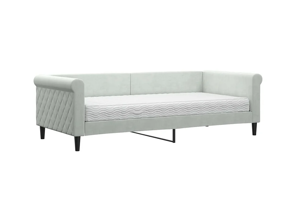 Lit de jour avec matelas gris clair 90x200 velours