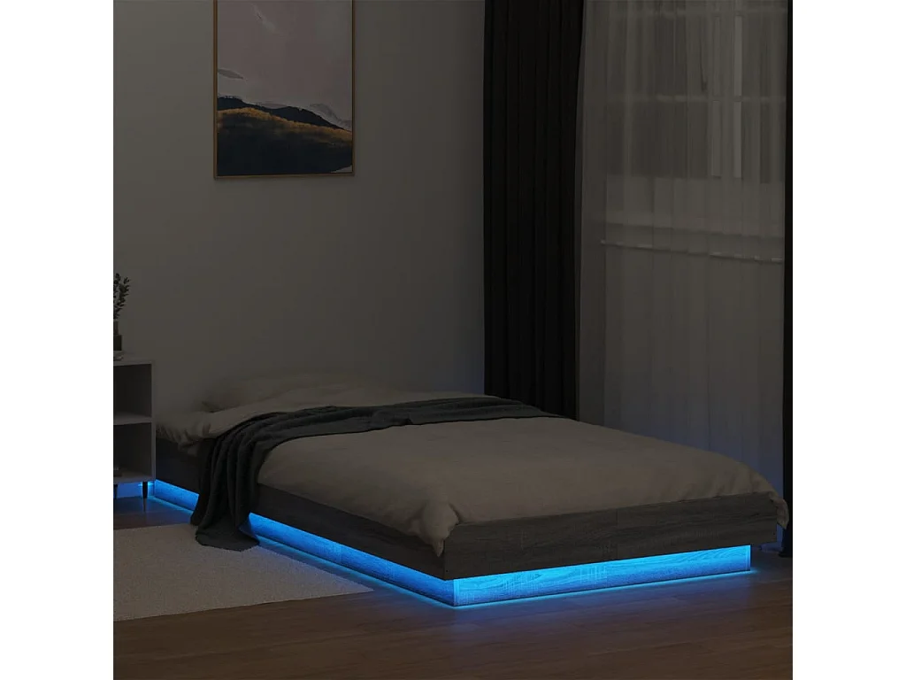 Cadre de lit avec lumières LED sonoma gris 90x190