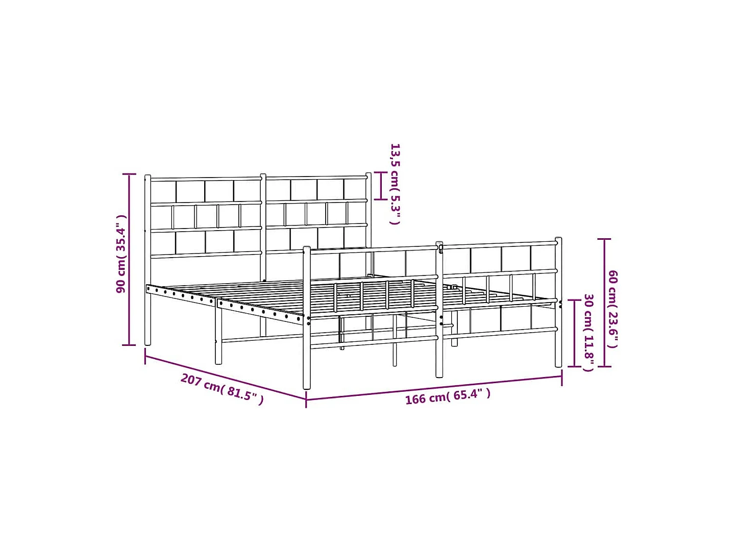 Cadre de lit métal avec tête de lit-pied de lit blanc 160x200