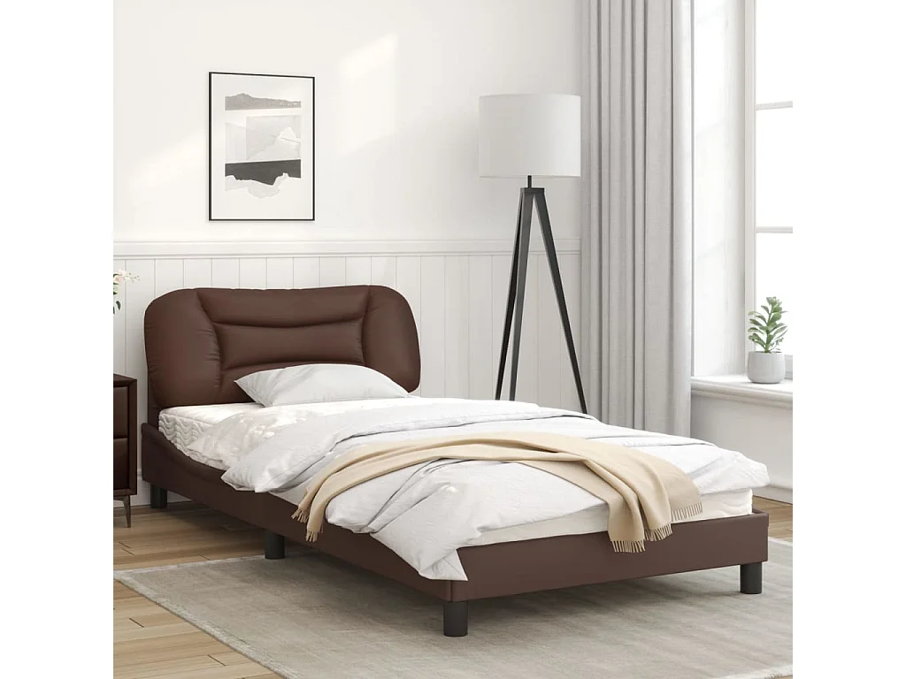 Cadre de lit avec tête de lit Marron 100x200 Similicuir