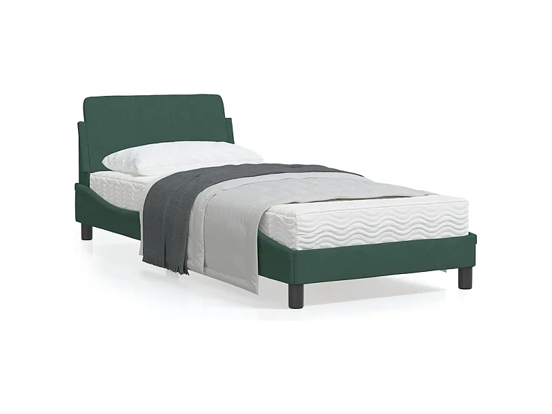 Cadre de lit avec tête de lit Vert foncé 90x200 Velours