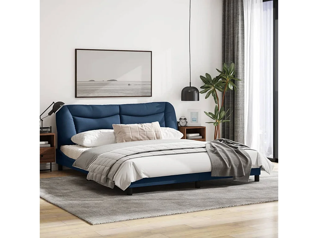 Cadre de lit avec tête de lit Bleu 180x200 Tissu