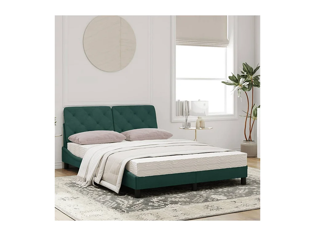 Lit avec matelas vert foncé 140x200 velours