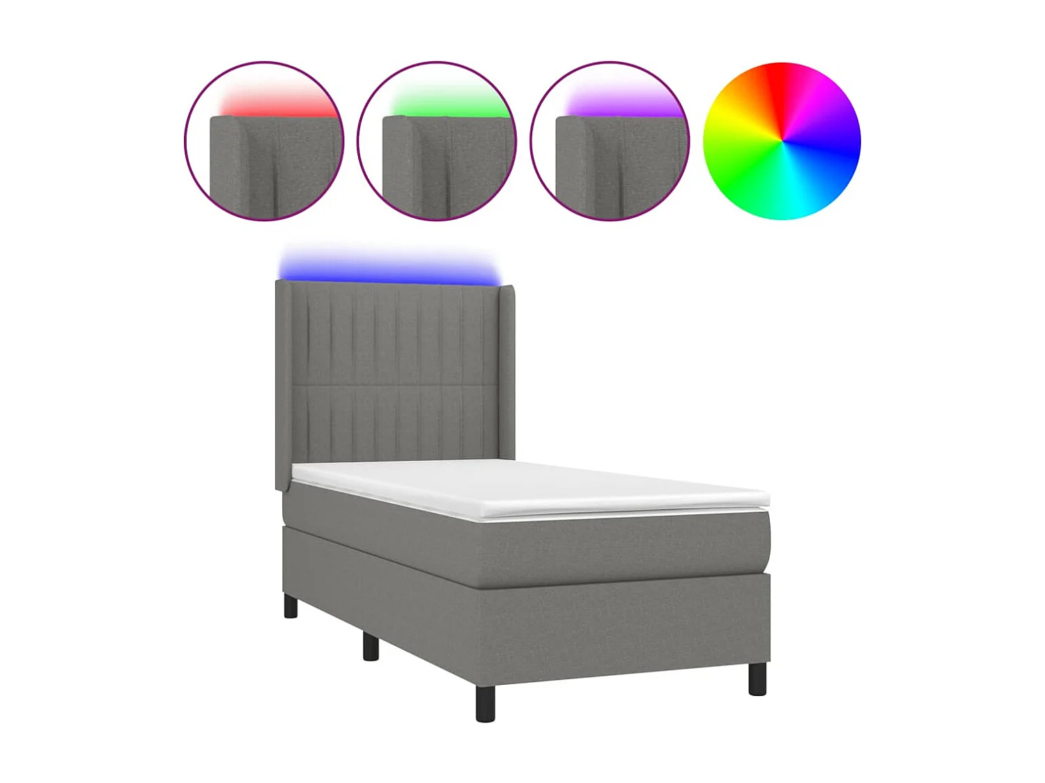 Sommier à lattes de lit matelas LED Gris foncé 90x190 Tissu