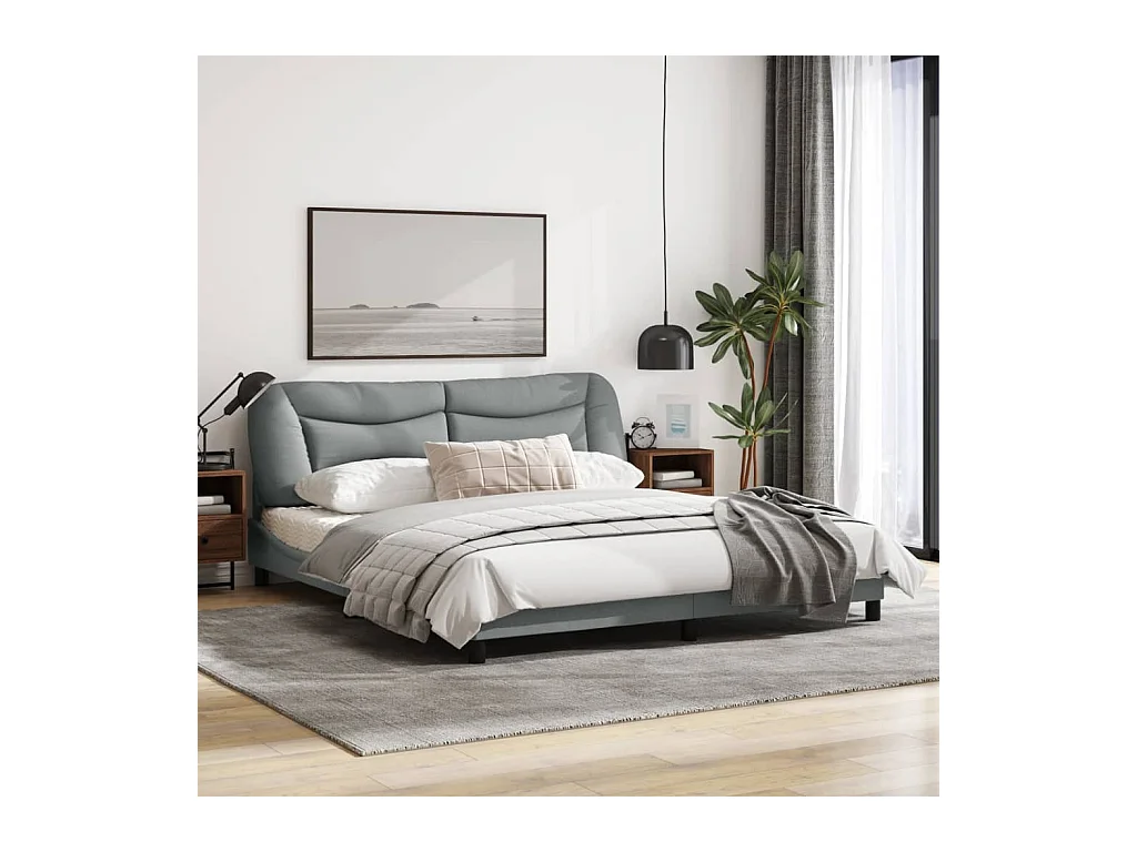 Cadre de lit avec lumières LED gris clair 180x200 tissu