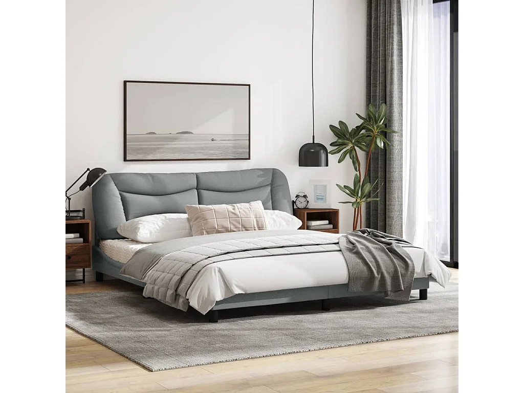 Cadre de lit avec lumières LED gris clair 180x200 tissu