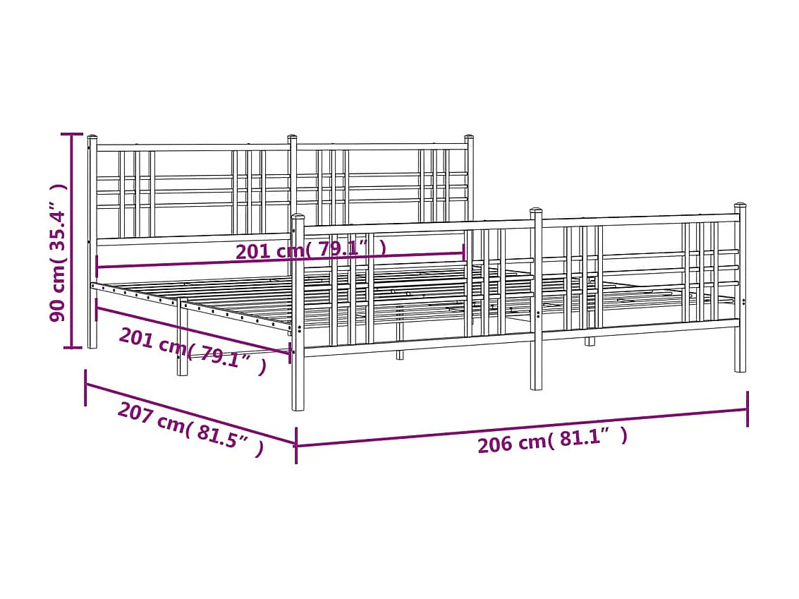 Cadre de lit métal avec tête de lit-pied de lit noir 200x200
