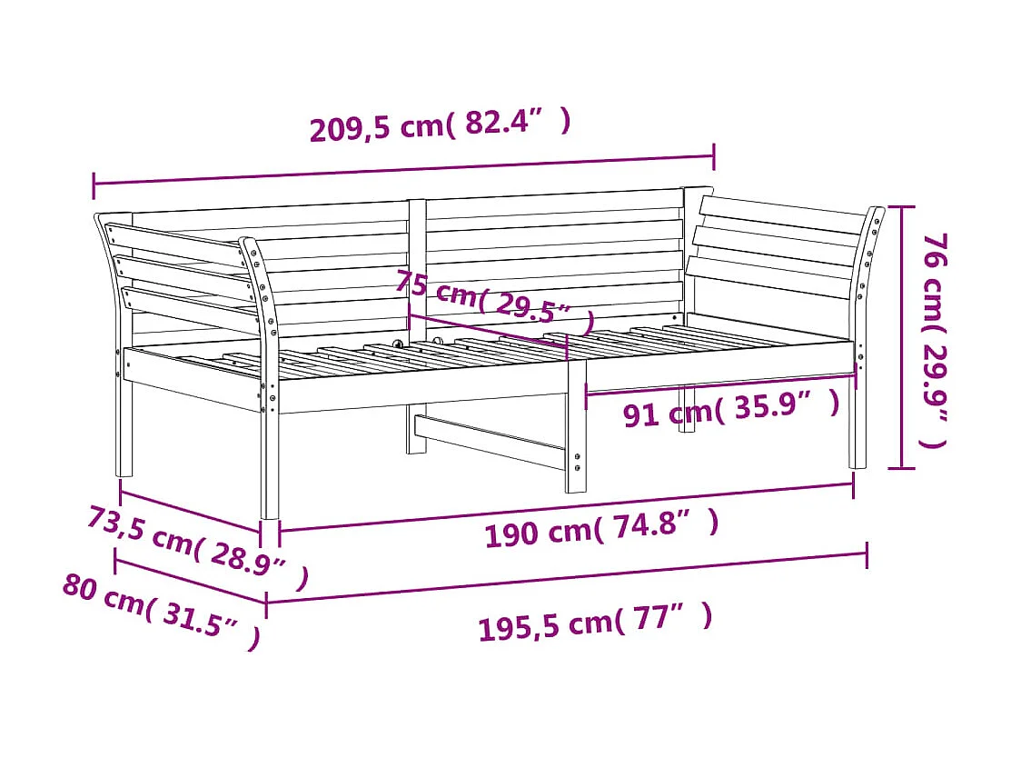 Lit de jour Blanc 75x190 Bois de pin massif