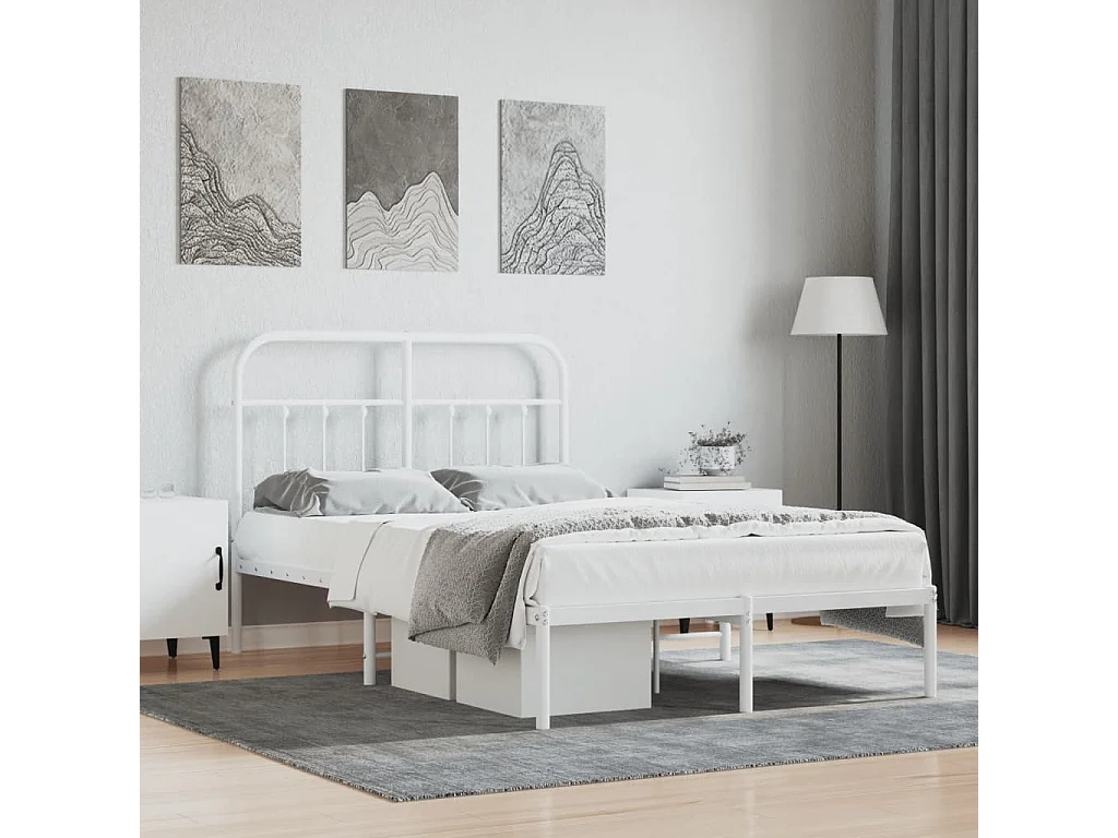 Cadre de lit métal avec tête de lit blanc 120x190