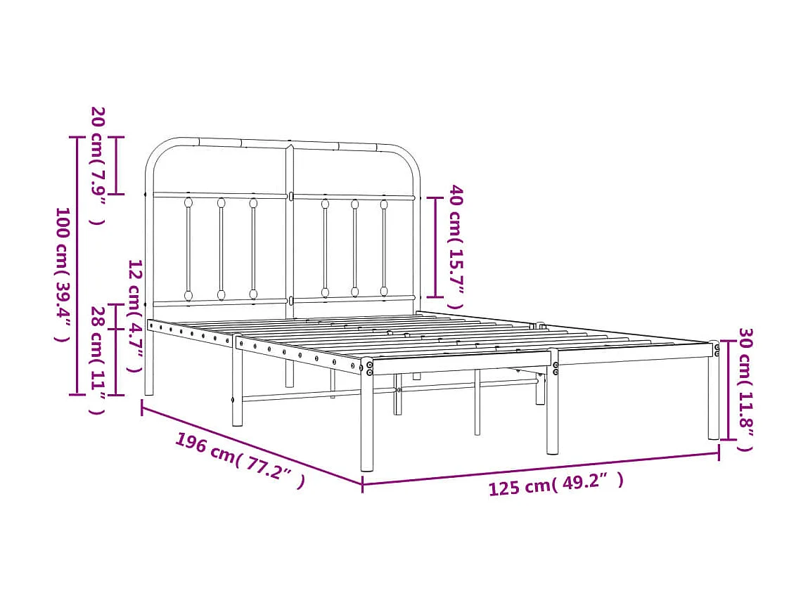 Cadre de lit métal avec tête de lit blanc 120x190