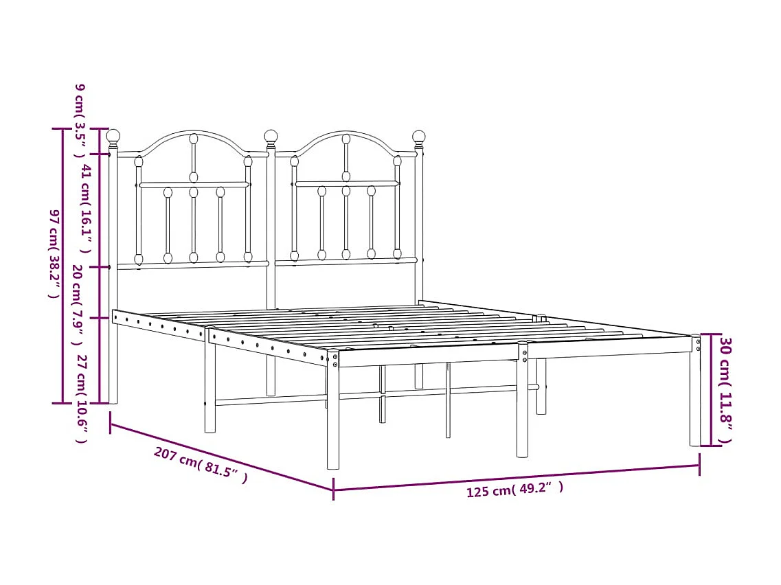 Cadre de lit métal avec tête de lit blanc 120x200