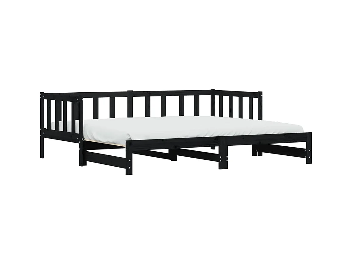 Lit de jour avec lit gigogne noir 90x200 bois de pin massif