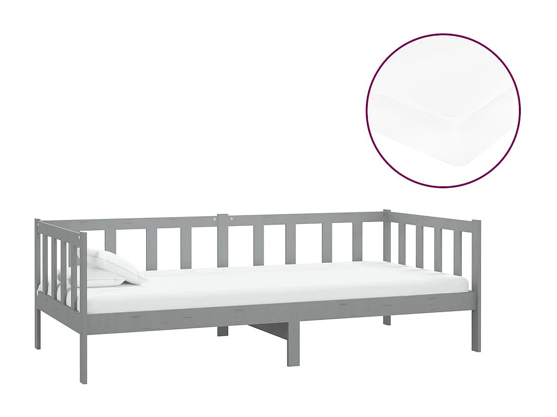 Lit avec matelas 90x200 Gris Bois de pin massif 17