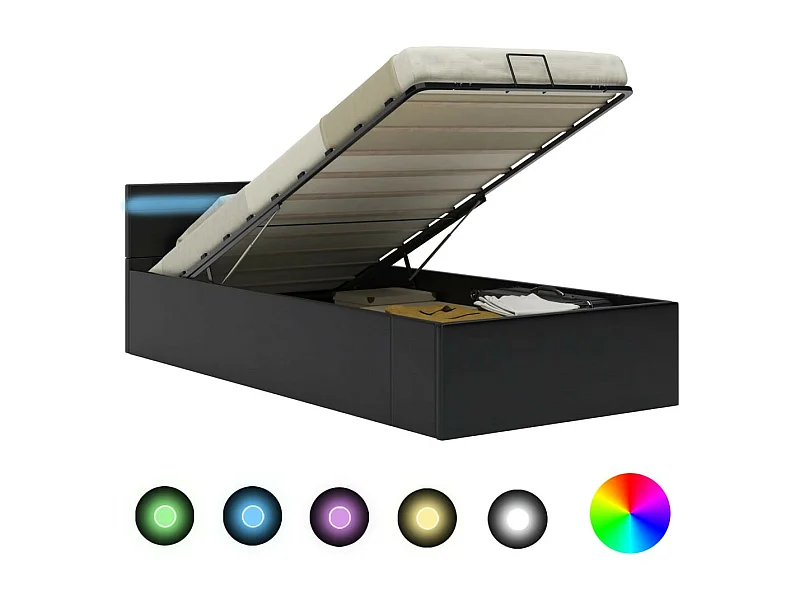 Lit à rangement avec LED Noir Similicuir 100x200