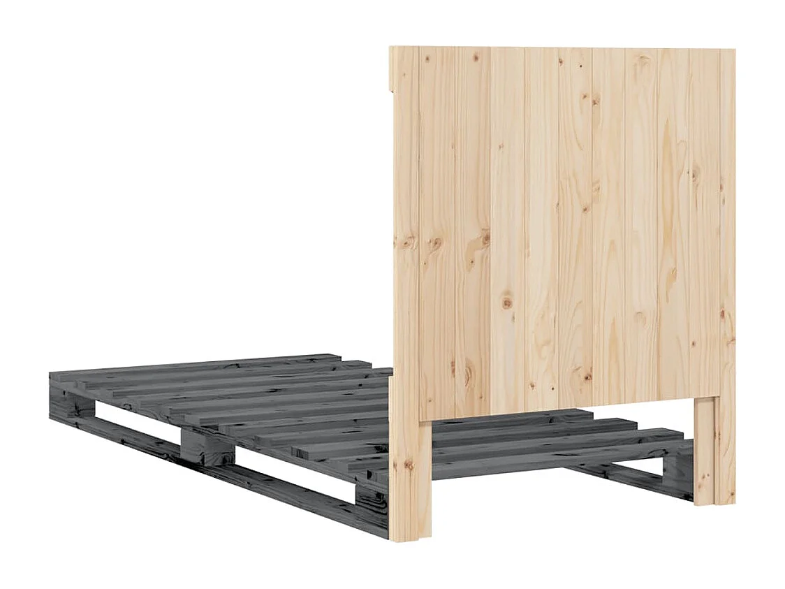 Cadre de lit avec tête de lit gris 90x200 bois de pin massif