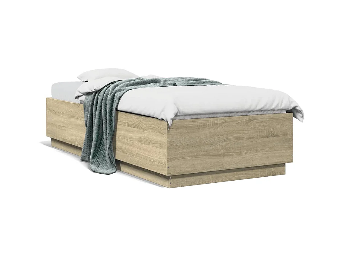 Cadre de lit avec lumières LED chêne sonoma 90x200