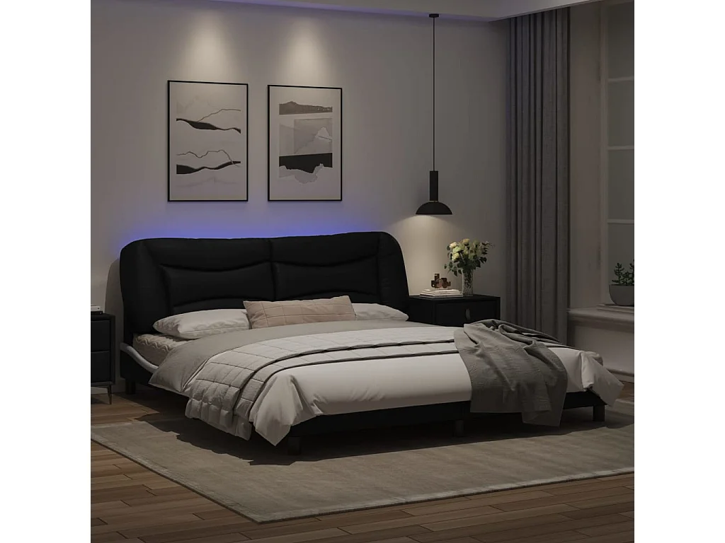 Bedframe met LED-verlichting kunstleer zwart en wit 180x200 cm