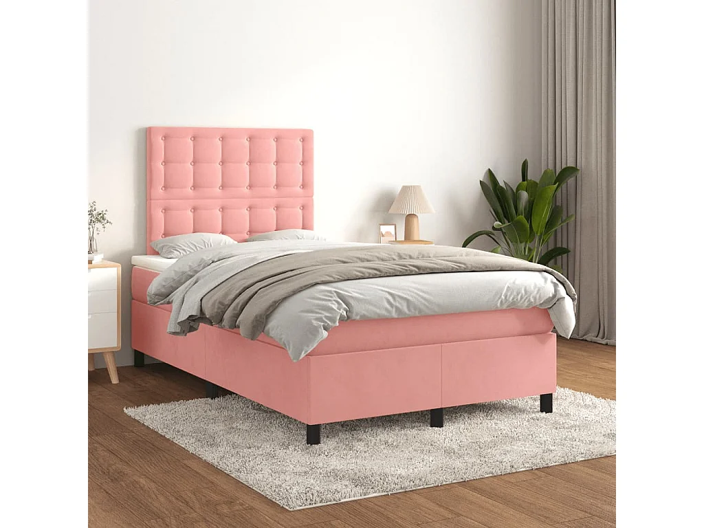 Lit à sommier tapissier avec matelas Rose 120x200 Velours 2