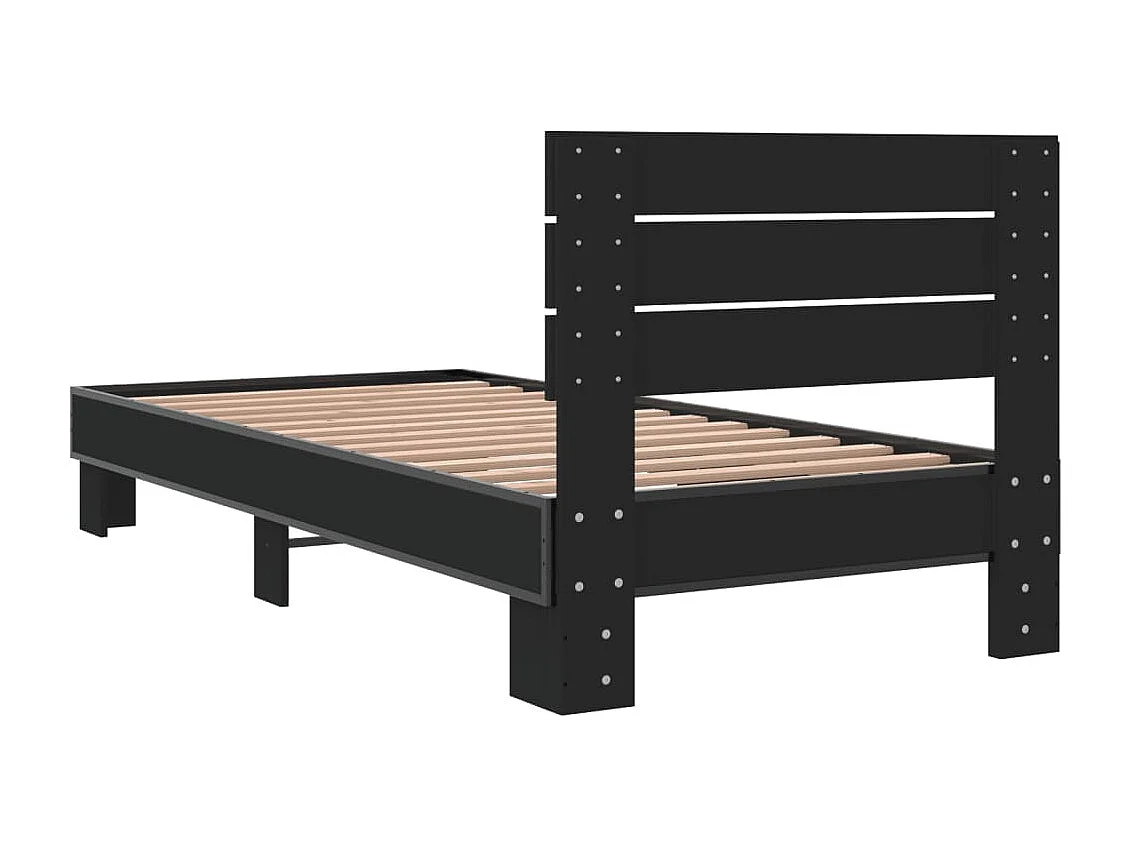 Cadre de lit noir 90x200 bois d'ingénierie et métal