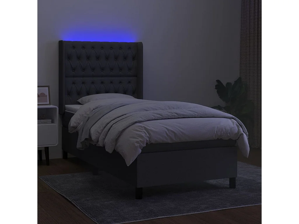vidaXL Cama box spring colchón y luces LED tela gris oscuro 90x190 cm