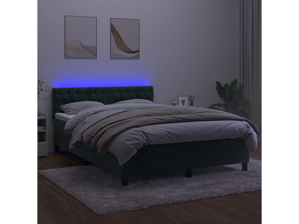 Sommier à lattes de lit avec matelas LED Vert foncé 140x190
