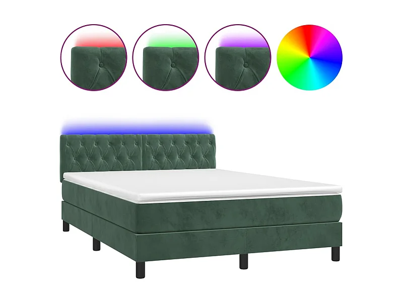 Sommier à lattes de lit avec matelas LED Vert foncé 140x190
