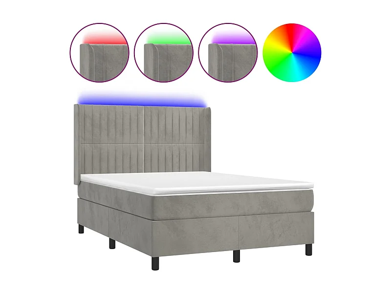 Sommier à lattes de lit matelas et LED Gris clair 140x200
