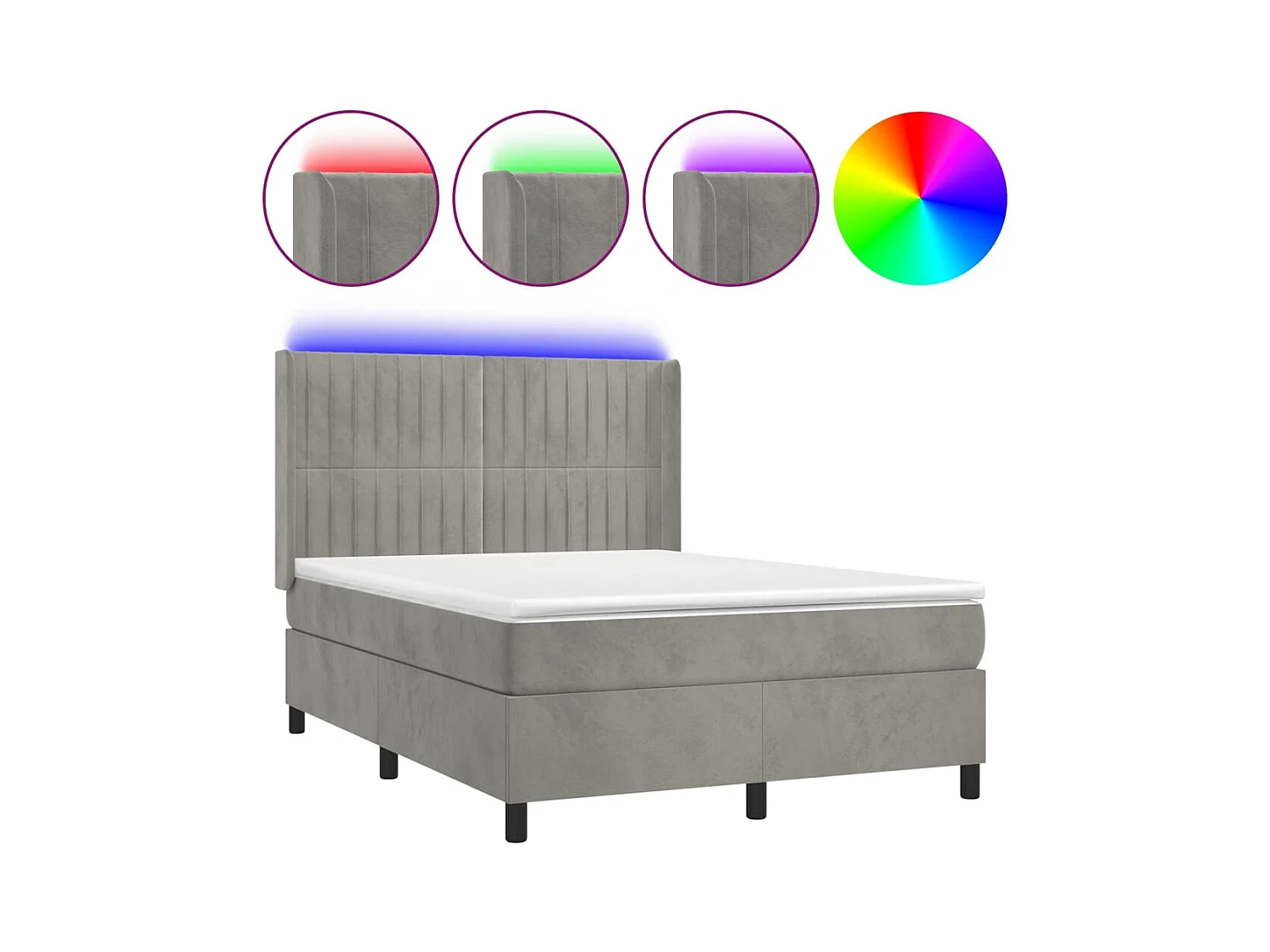 Sommier à lattes de lit matelas et LED Gris clair 140x200