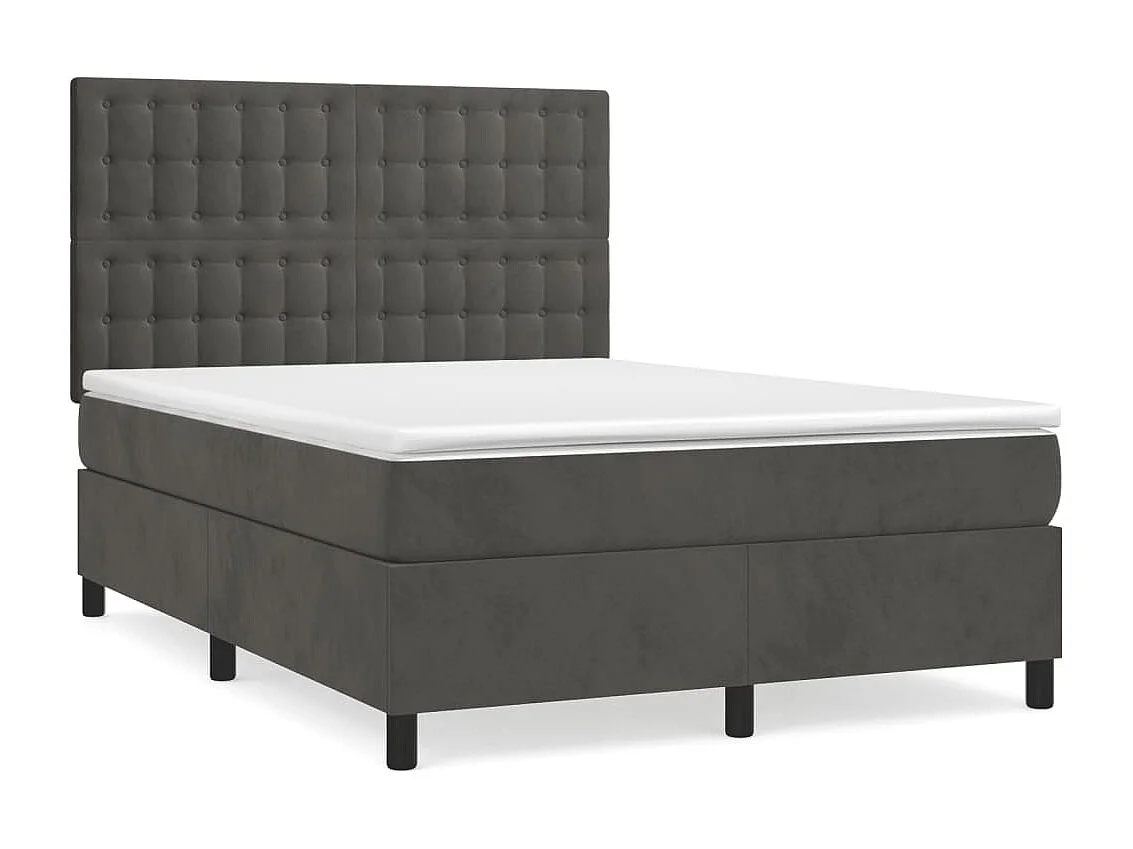 Lit à sommier tapissier et matelas Gris foncé 140x200 Velours