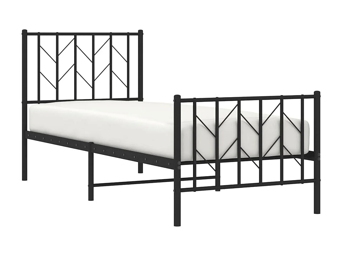 Cadre de lit métal avec tête de lit-pied de lit noir 75x190