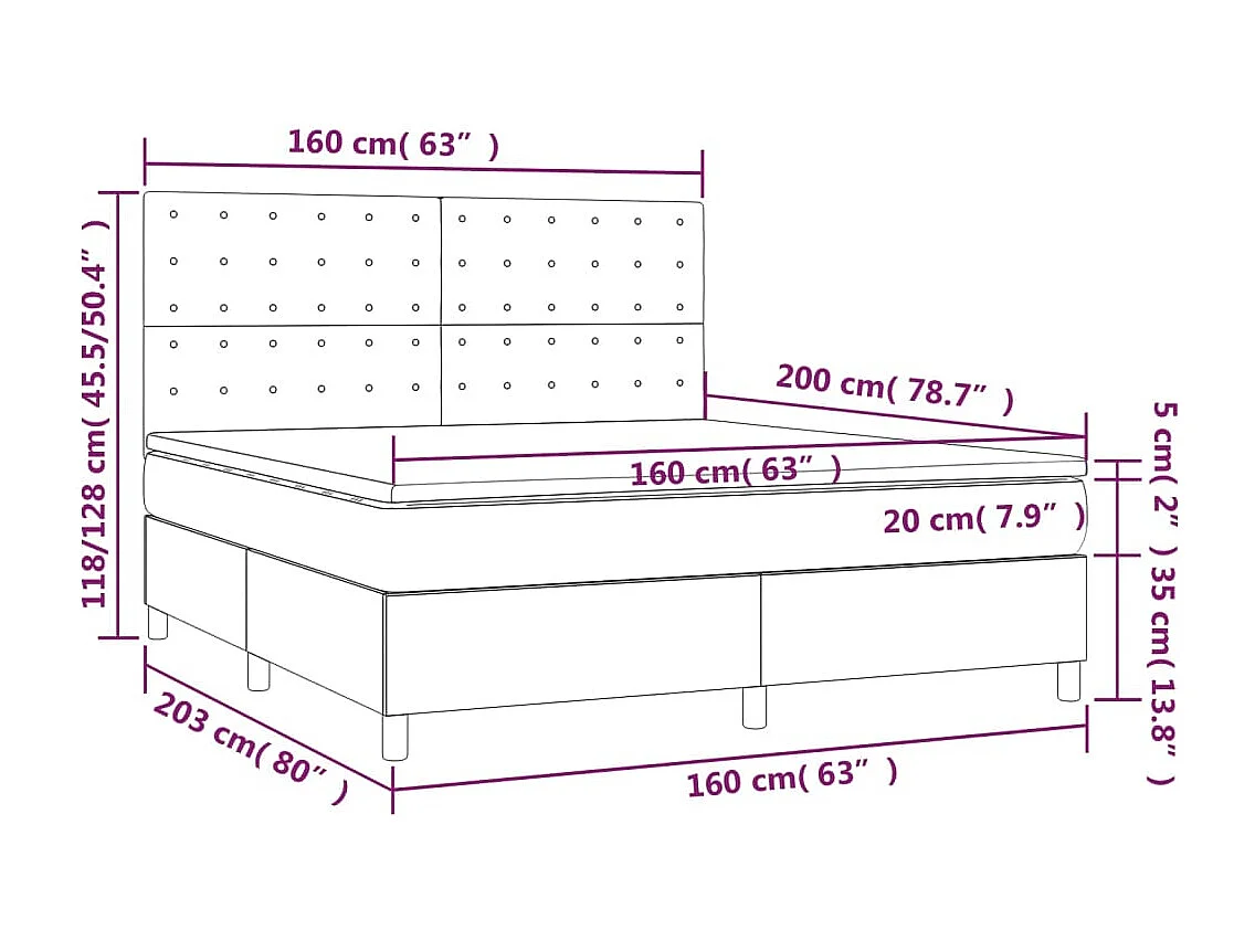 Sommier à lattes de lit avec matelas et LED Blanc 160x200