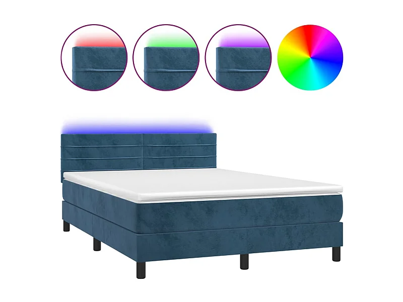 Sommier à lattes de lit avec matelas LED Bleu foncé 140x190