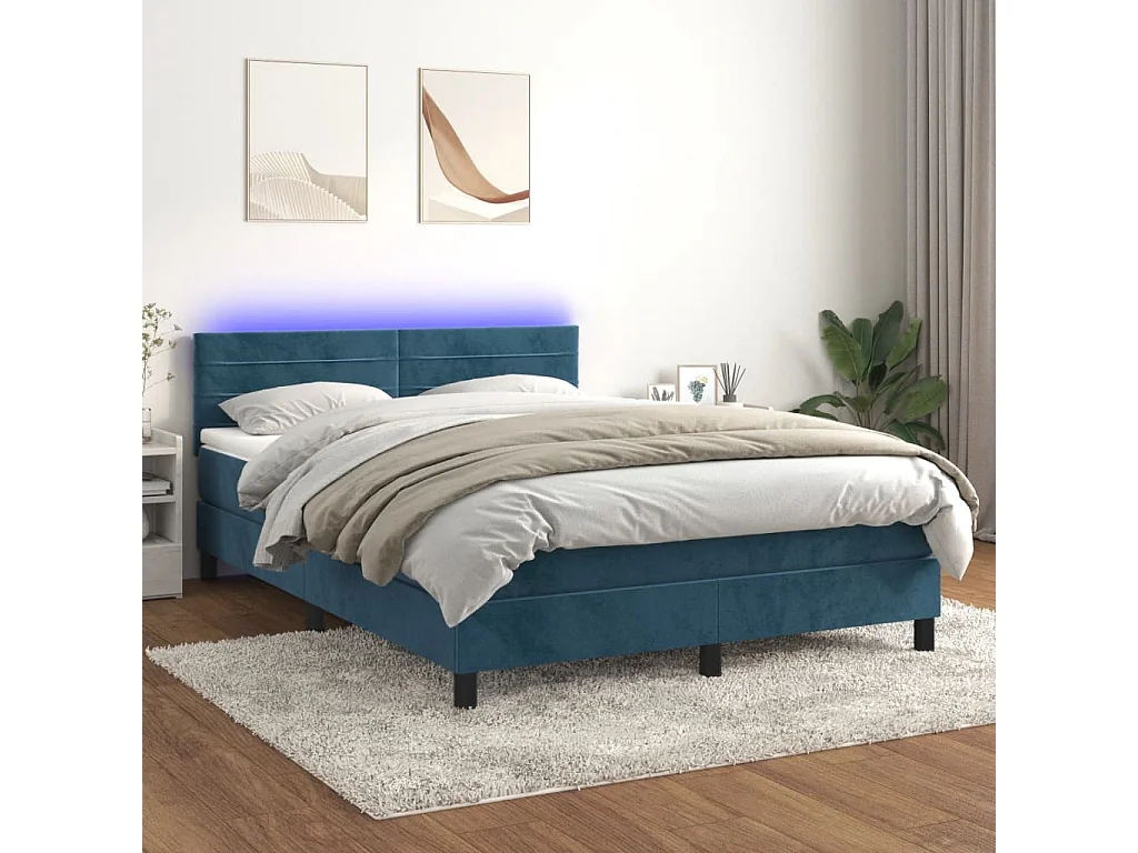 Sommier à lattes de lit avec matelas LED Bleu foncé 140x190