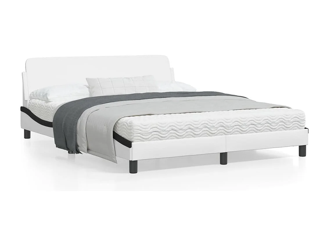 Cadre de lit et tête de lit blanc et noir 160x200 similicuir