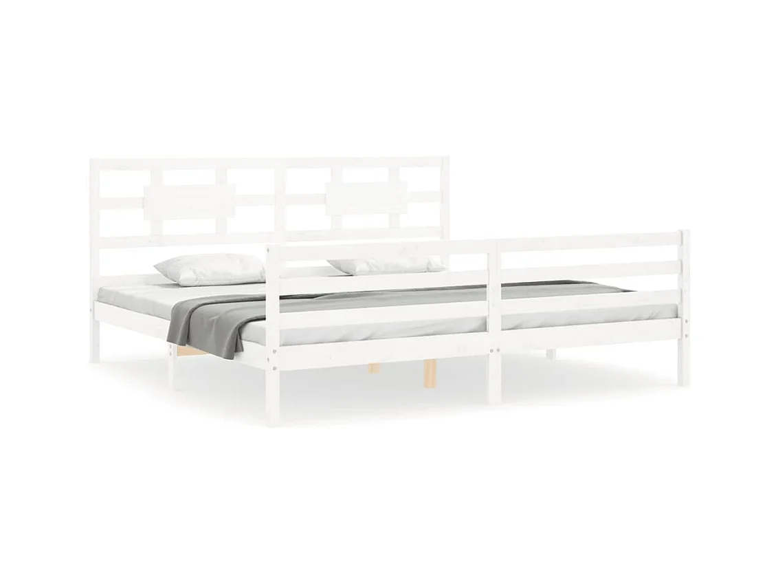 Cadre de lit avec tête de lit blanc Super King Size bois massif