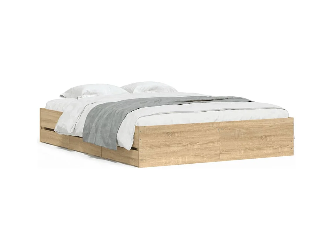 Cadre de lit et tiroirs chêne sonoma 140x190 bois ingénierie