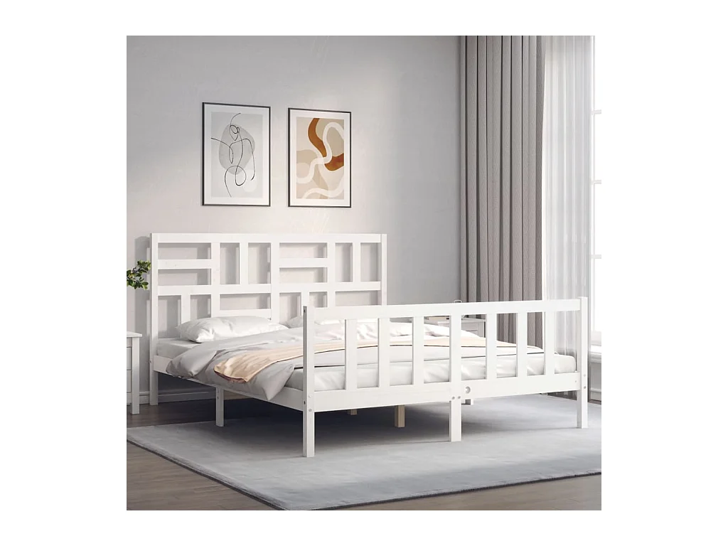 Bedframe met hoofdbord massief hout wit