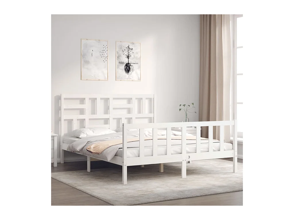 Bedframe met hoofdbord massief hout wit