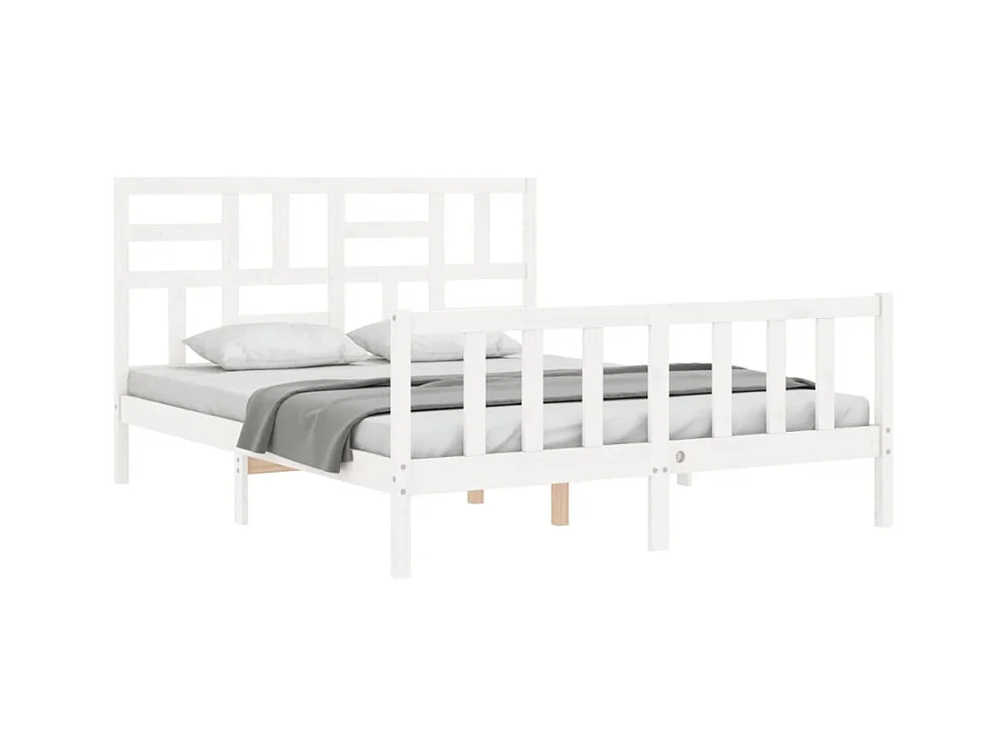 Bedframe met hoofdbord massief hout wit