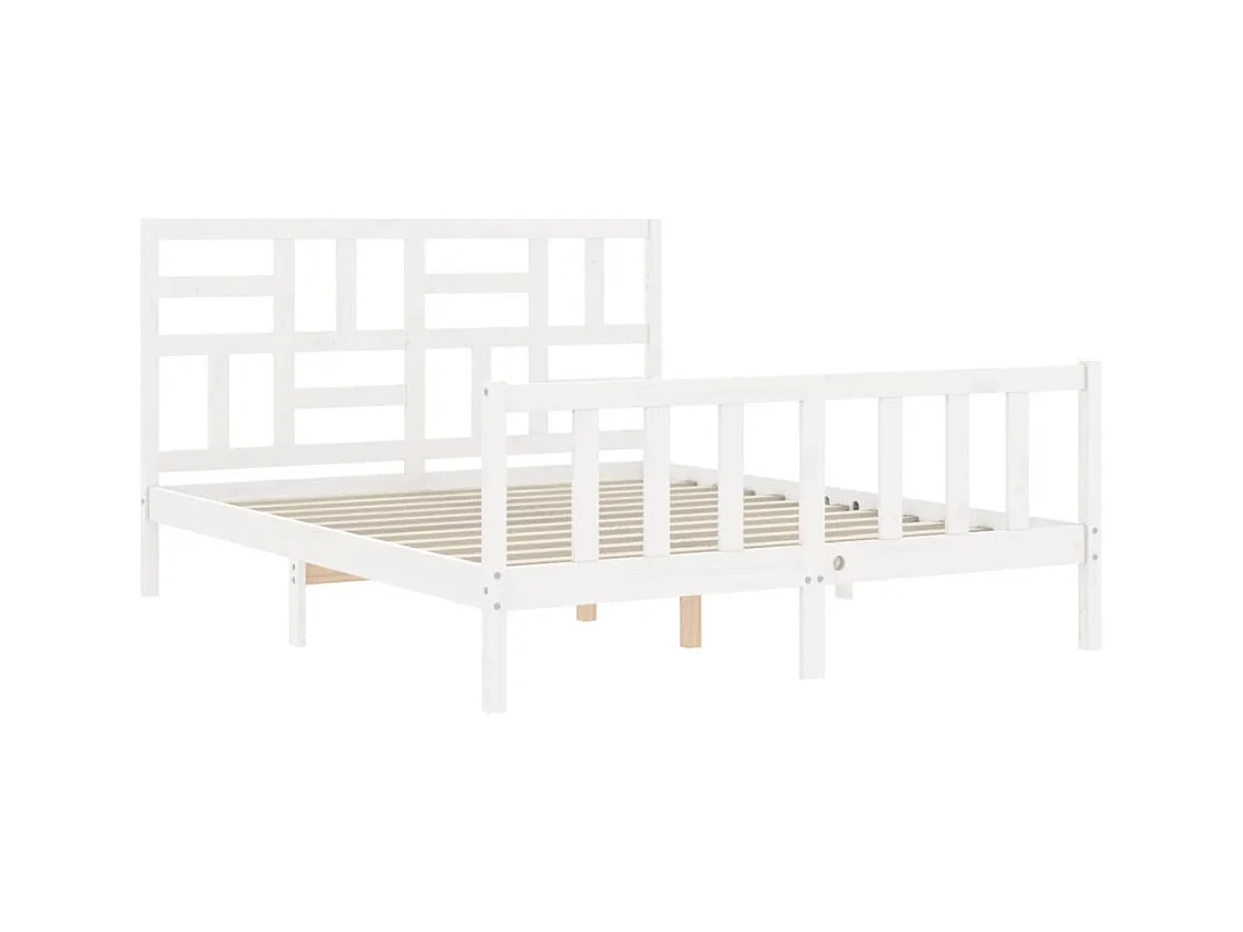 Bedframe met hoofdbord massief hout wit
