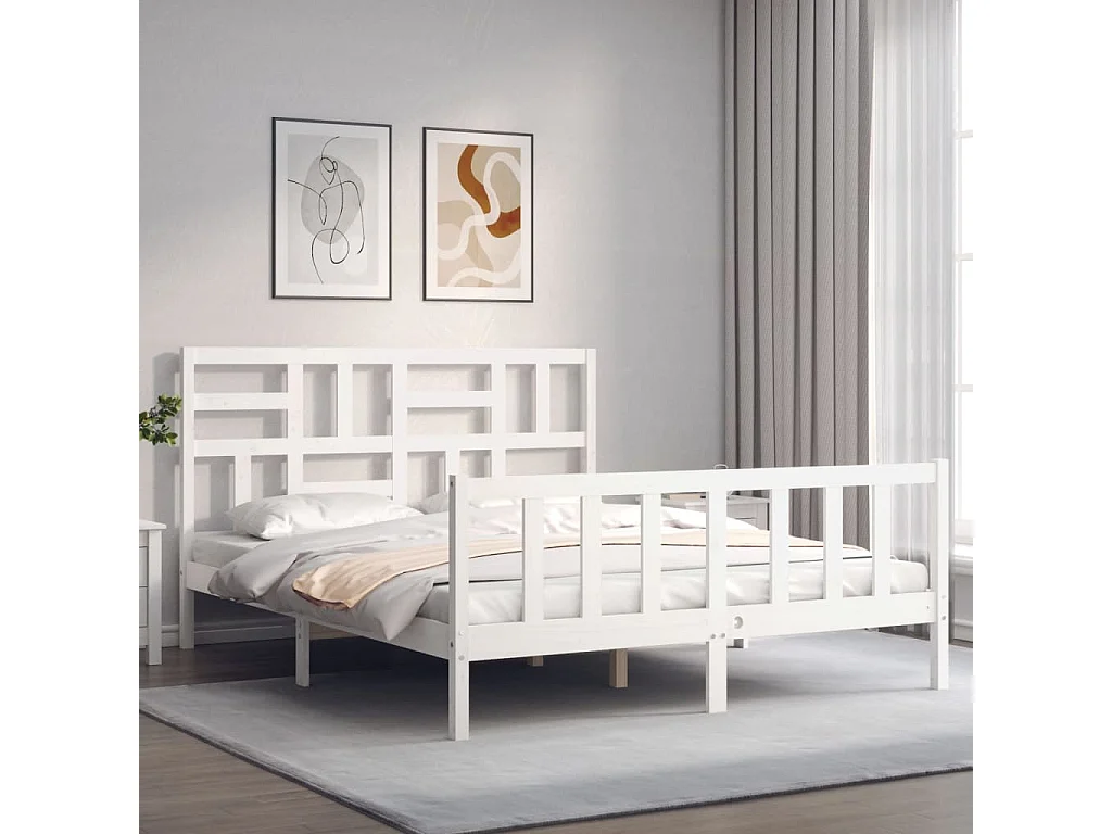 Bedframe met hoofdbord massief hout wit