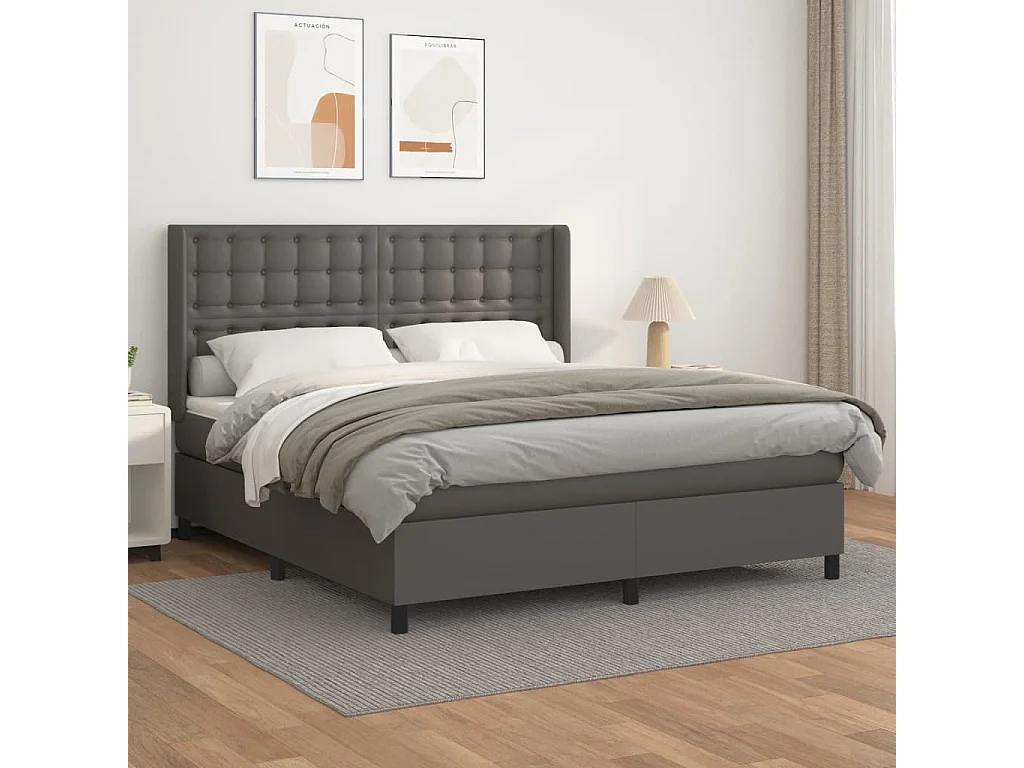 Sommier à lattes de lit avec matelas Gris 180x200 Similicuir