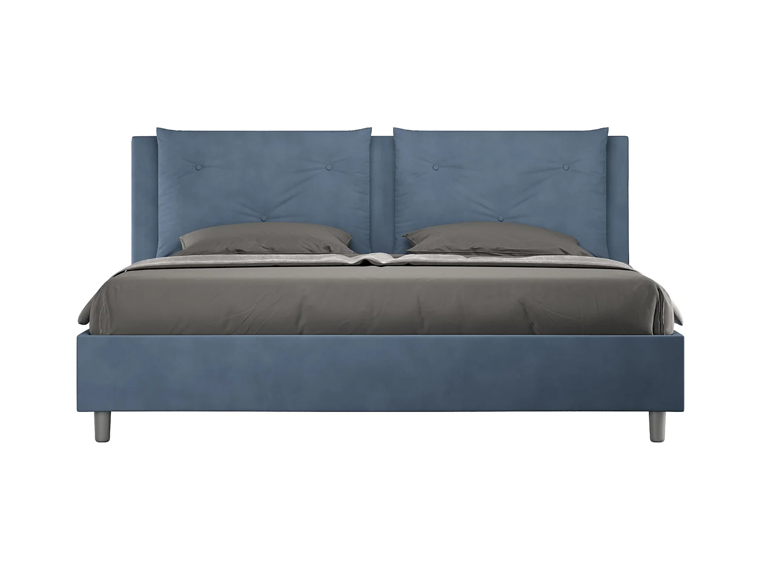 Modern bed voor volwassenen met Anja microvezelkussens-Kleur Donkerblauw-Slapen 200x200cm-Keuze Met boxspring