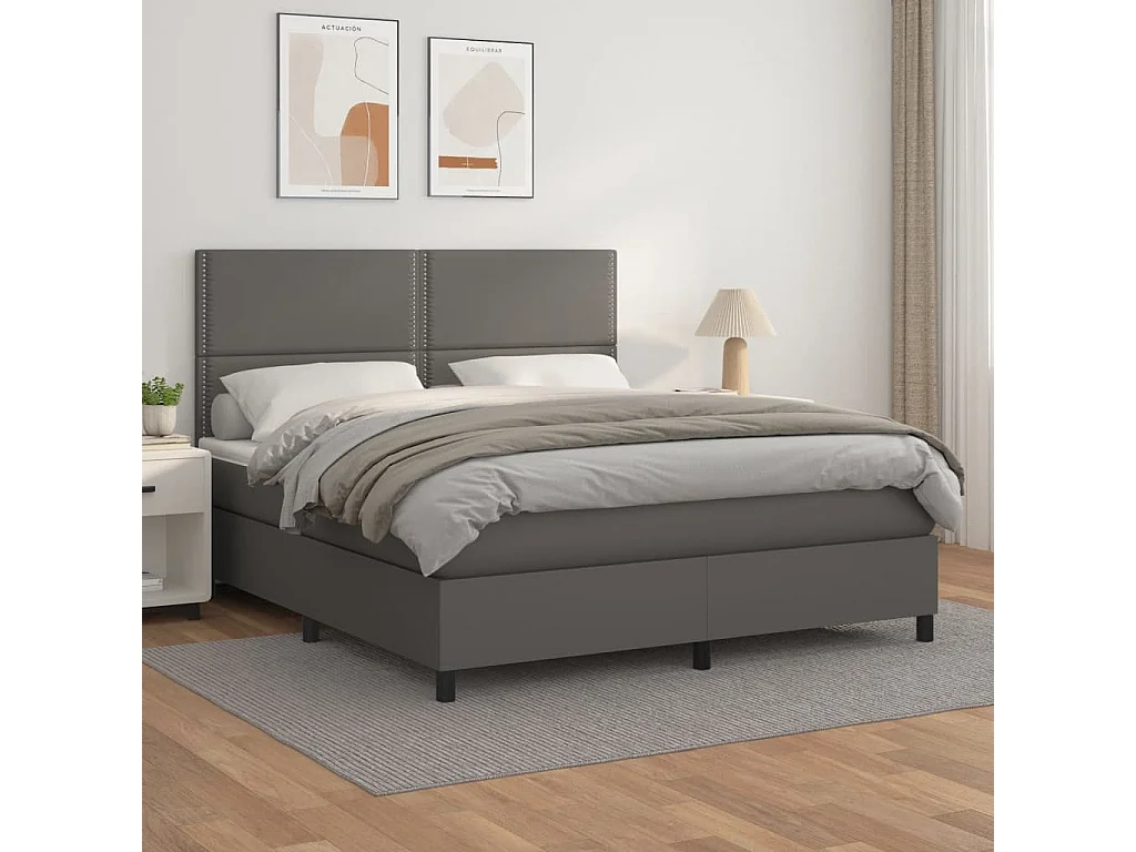 Sommier à lattes de lit avec matelas Gris 180x200 Similicuir
