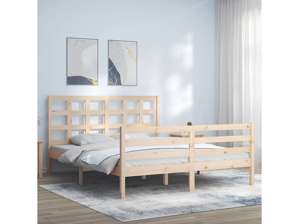 Bedframe met hoofdbord massief hout 160x200 cm