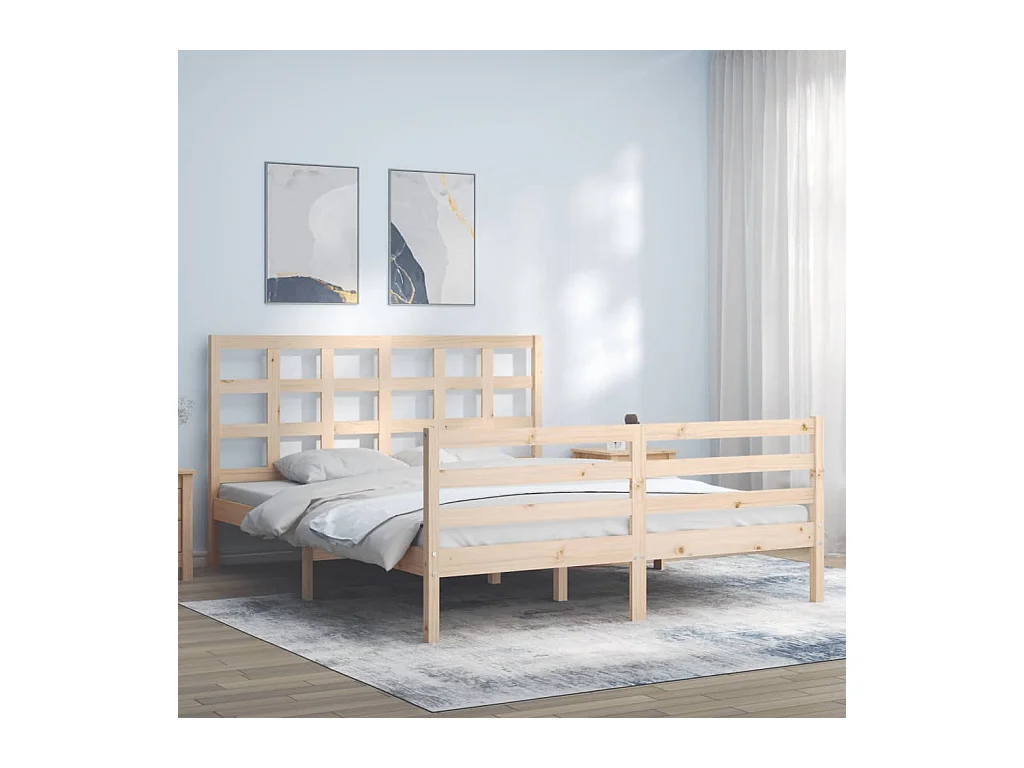 Cadre de lit avec tête de lit 160x200 bois massif