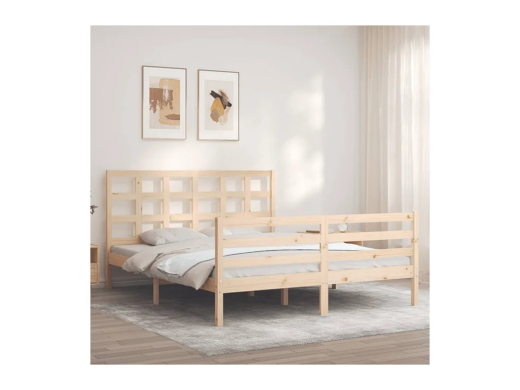 Cadre de lit avec tête de lit 160x200 bois massif