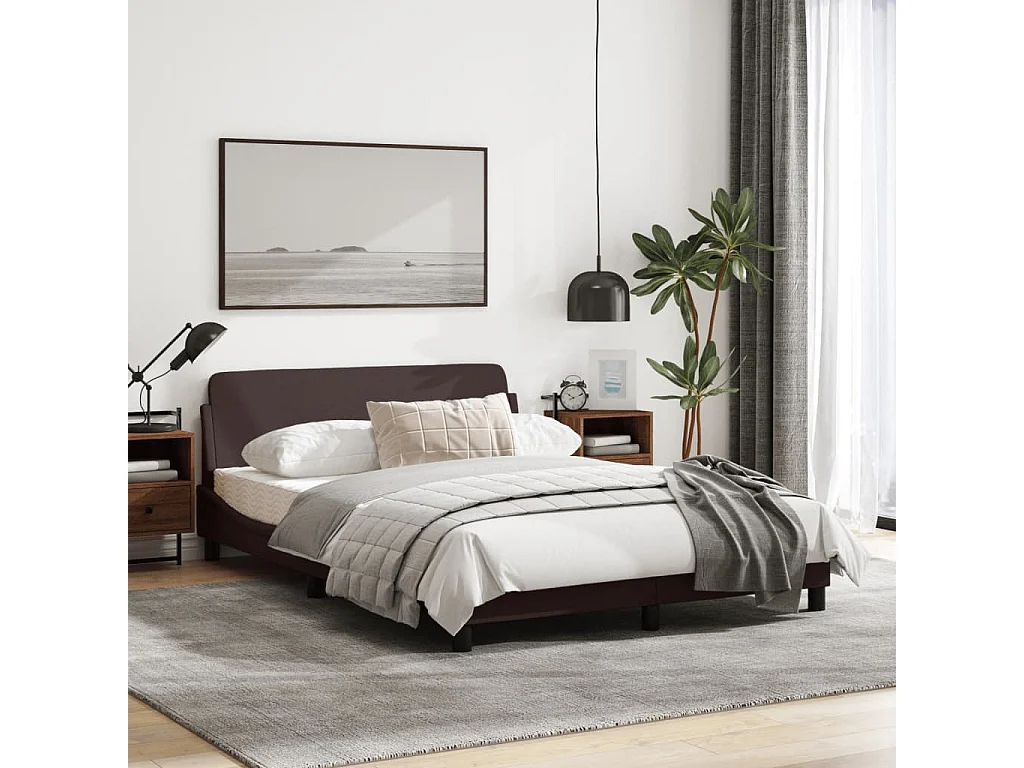 Cadre de lit avec tête de lit Marron foncé 140x200 Tissu