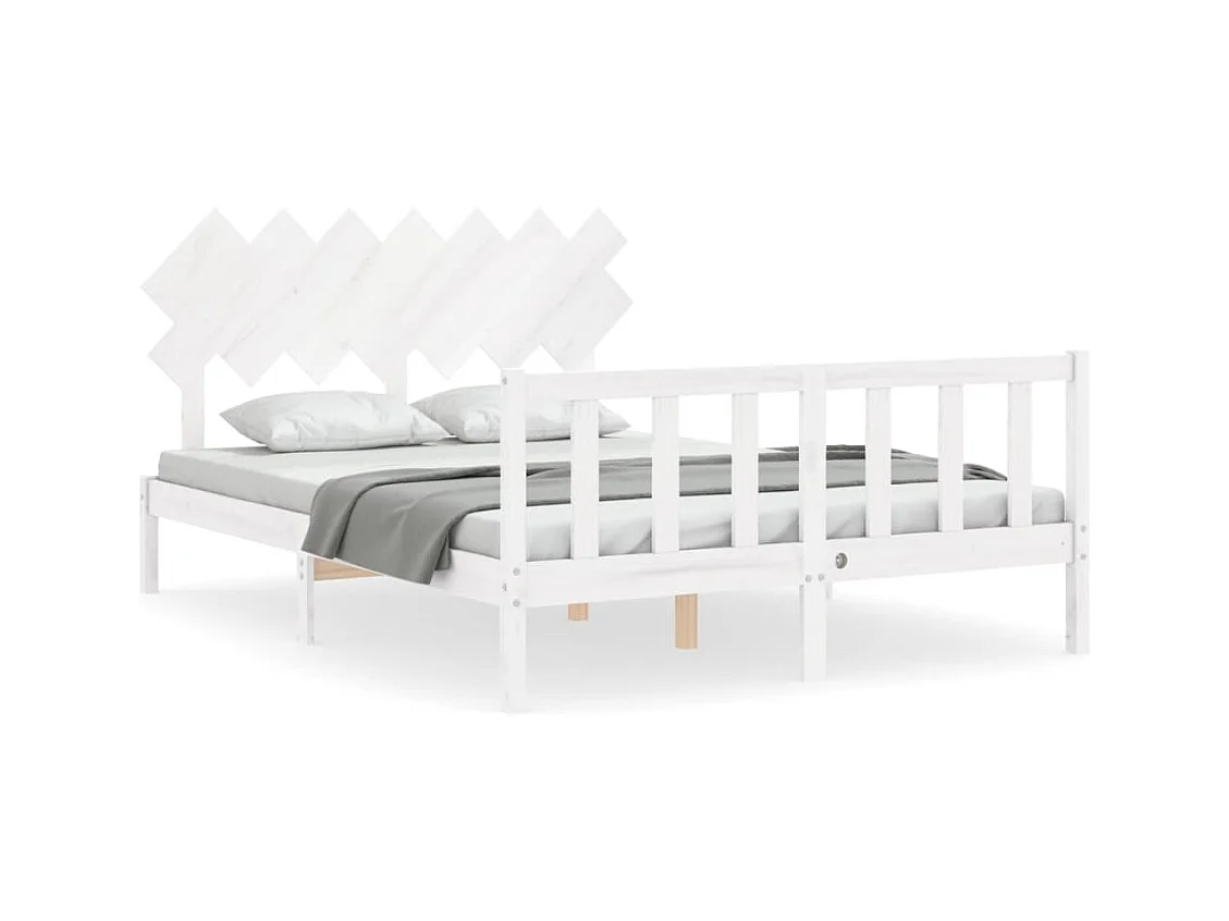 Bedframe met hoofdbord massief hout wit