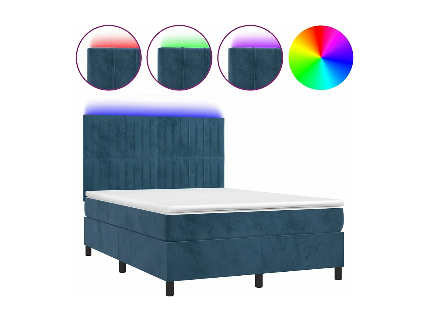 Sommier à lattes de lit matelas et LED Bleu foncé 140x200